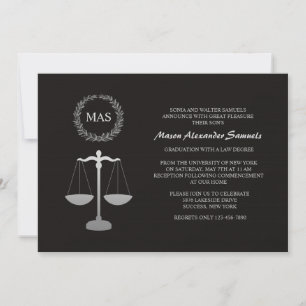 Justice Scale & Wreath Law School Abschluss Inv Einladung
