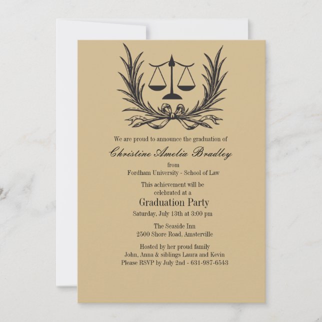 Justice Wreath Law School Graduation Invitation (Devant)