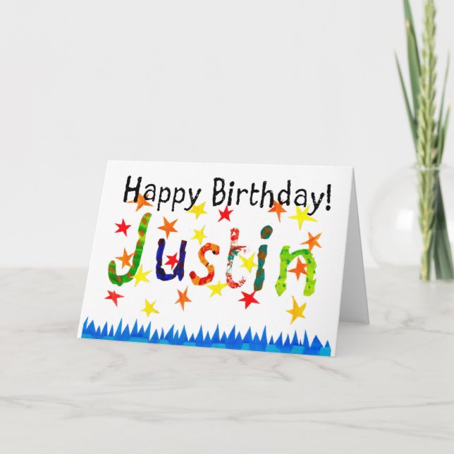 "Justin" Geburtstags-Karte Karte (Vorderseite)