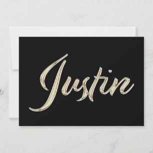 Justin Name white gold Handwriting Karte