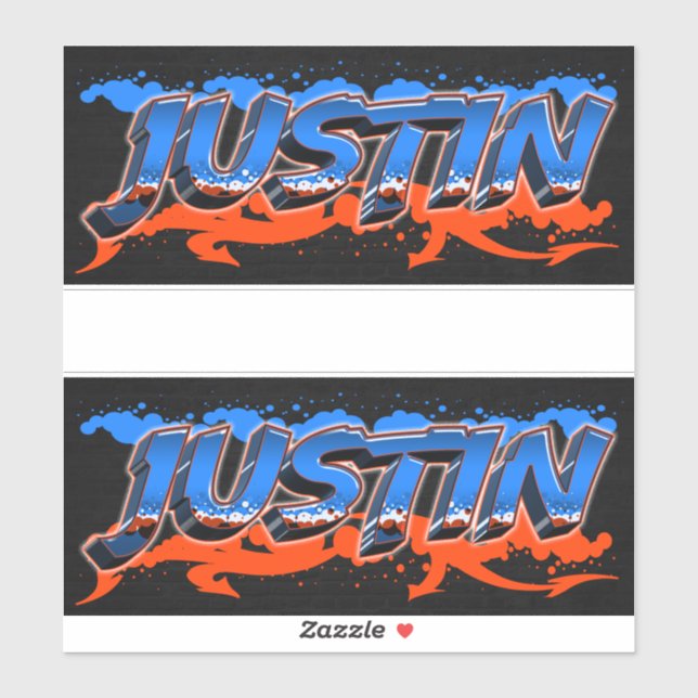 Justin Prénom Nom Graffiti Autocollants Autocollan (Feuille)