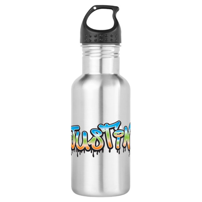 Justin Your Name graffiti Edelstahlflasche (Vorderseite)