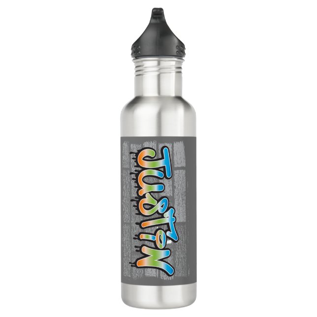 Justin your name graffiti logo Brick Wall Paint Edelstahlflasche (Rechts)