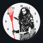 Justizbehörde| Aquaman Pose Noir Pop Art Große Wanduhr<br><div class="desc">Karo heraus, diese schwarz-weiße Silhouette der Gerechtigkeitsliga Aquaman, wie er mit seinem Trident steht. Diese Noir-Stil Grafik wird mit seinem trident-farbigen, hellen Rot betont.</div>