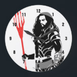 Justizbehörde| Aquaman Pose Noir Pop Art Große Wanduhr<br><div class="desc">Karo heraus,  diese schwarz-weiße Silhouette der Gerechtigkeitsliga Aquaman,  wie er mit seinem Trident steht. Diese Noir-Stil Grafik wird mit seinem trident-farbigen,  hellen Rot betont.</div>