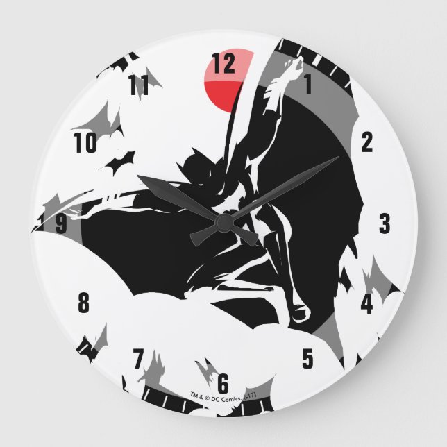 Justizbehörde| Batman in Cloud of Bats Pop Art Große Wanduhr (Vorderseite)