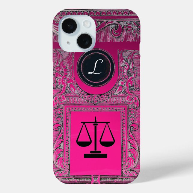 JUSTIZBÜRO, ATTORNEY Monogram Pink iPhone 15 Hülle (Rückseite)