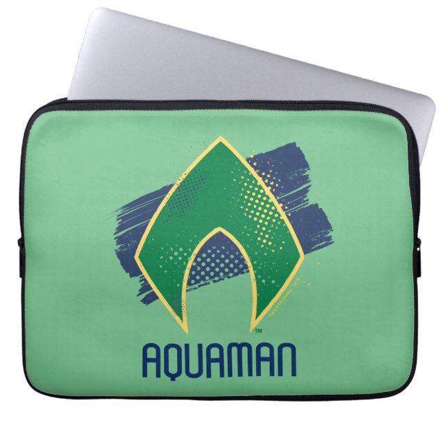 Justizielle Liga | Brush & Halftone Aquaman Symbol Laptopschutzhülle (Vorderseite)