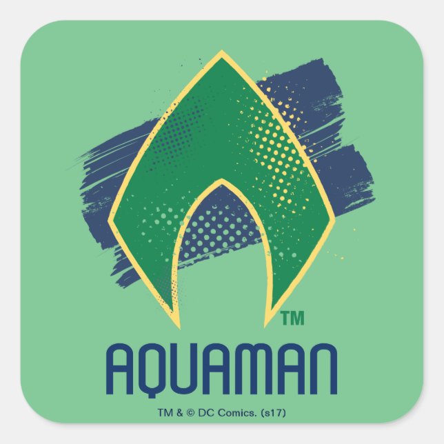 Justizielle Liga | Brush & Halftone Aquaman Symbol Quadratischer Aufkleber (Vorderseite)