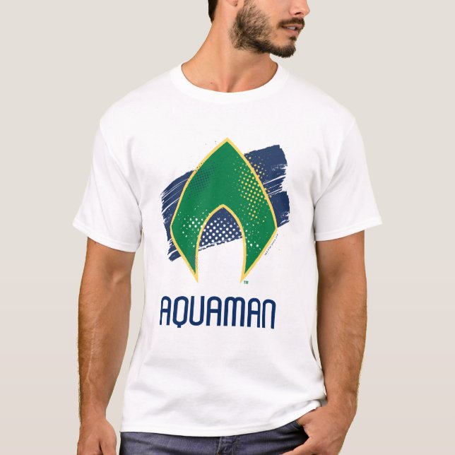 Justizielle Liga | Brush & Halftone Aquaman Symbol T-Shirt (Vorderseite)