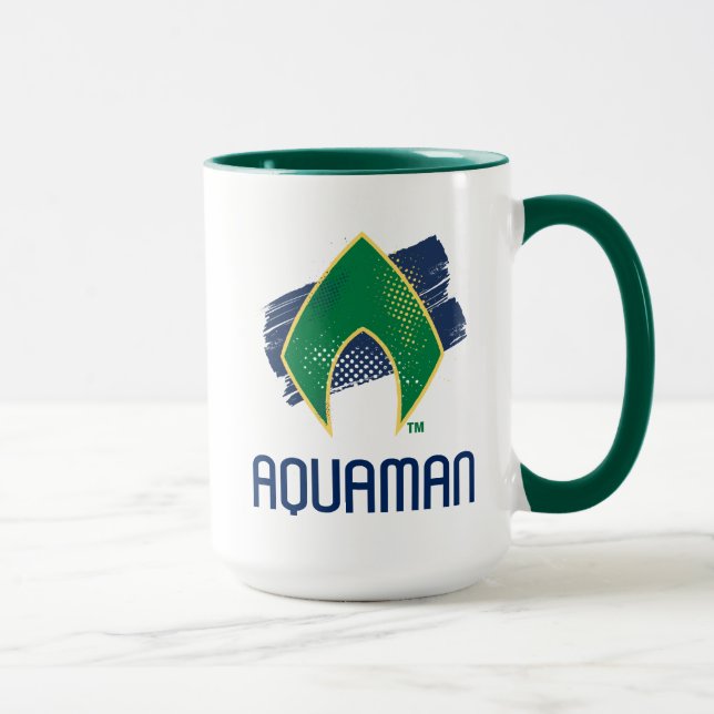 Justizielle Liga | Brush & Halftone Aquaman Symbol Tasse (Rechts)
