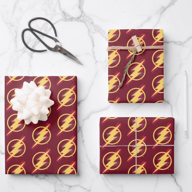 Justizielle Liga | Brush & Halftone Flash Symbol Geschenkpapier Set (Vorderseite)