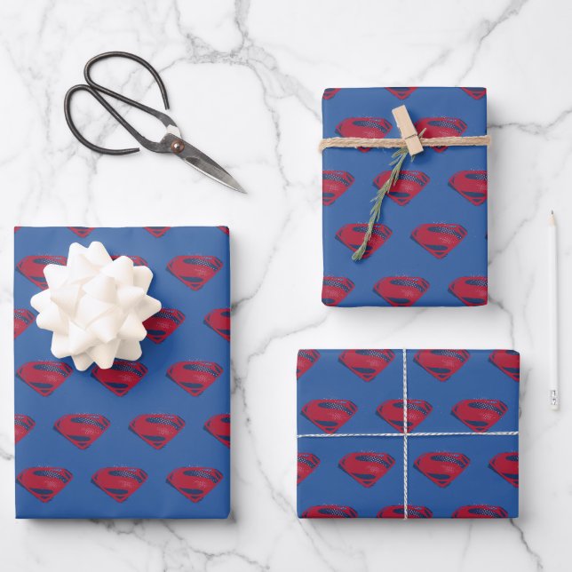 Justizielle Liga | Brush & Halftone Superman Symbo Geschenkpapier Set (Vorderseite)