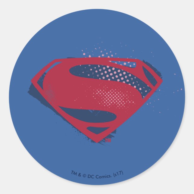 Justizielle Liga | Brush & Halftone Superman Symbo Runder Aufkleber (Vorderseite)