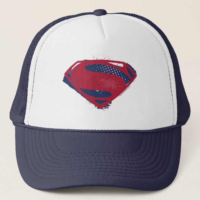 Justizielle Liga | Brush & Halftone Superman Symbo Truckerkappe (Vorderseite)