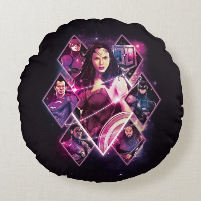 Justizielle Liga | Diamond Galactic Group Panels Rundes Kissen (Vorderseite)
