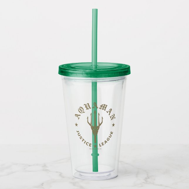 Justizielle Liga | Emblem Aquaman Retro Trident Acryltrinkbecher (Vorderseite)