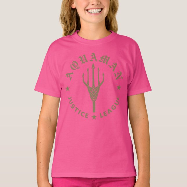 Justizielle Liga | Emblem Aquaman Retro Trident T-Shirt (Vorderseite)