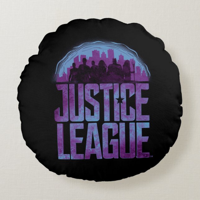 Justizielle Liga | Justizielle Silhouette Stadt Rundes Kissen (Vorderseite)