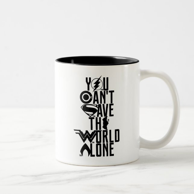 Justizielle Liga | Man kann die Welt nicht allein  Zweifarbige Tasse (Rechts)