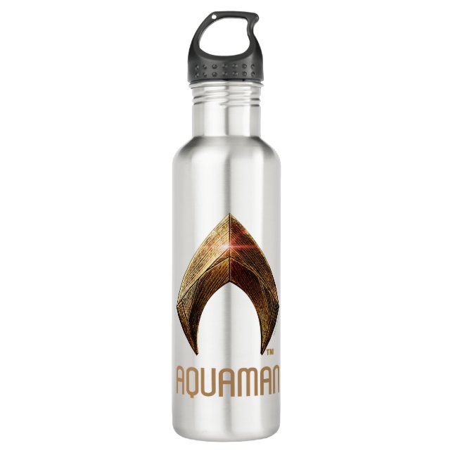 Justizielle Liga | Metallisches Aquaman-Symbol Trinkflasche (Vorderseite)