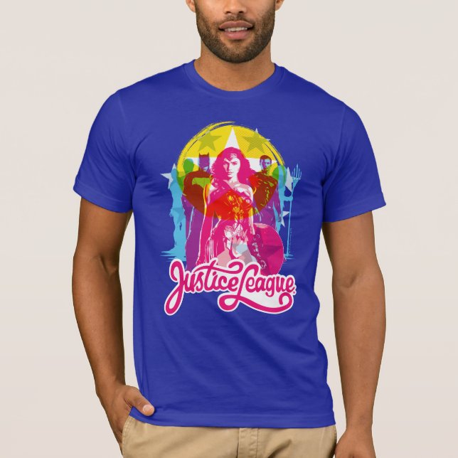 Justizielle Liga | Retro Group & Logo Pop Art T-Shirt (Vorderseite)