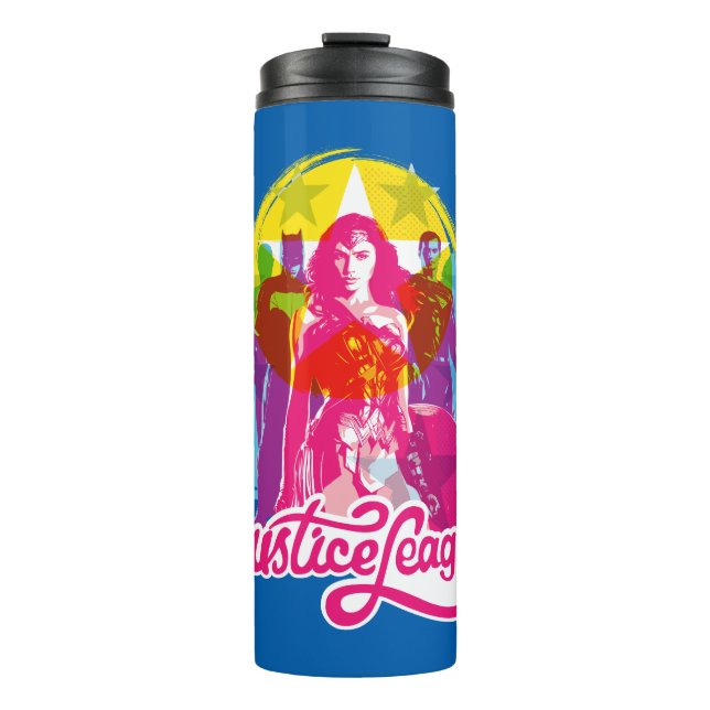 Justizielle Liga | Retro Group & Logo Pop Art Thermosbecher (Vorderseite)