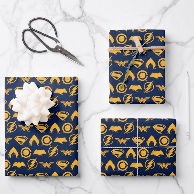 Justizielle Liga | Stylisierte Teamsymbole Lineup Geschenkpapier Set (Vorderseite)