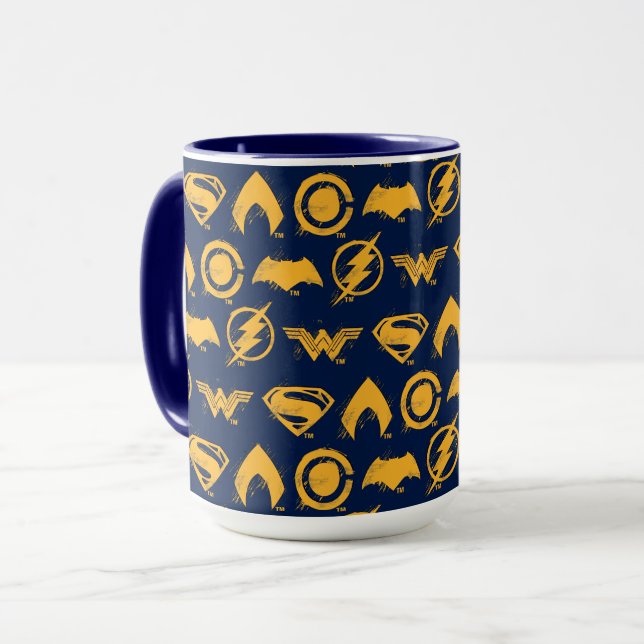 Justizielle Liga | Stylisierte Teamsymbole Lineup Tasse (Vorderseite Links)