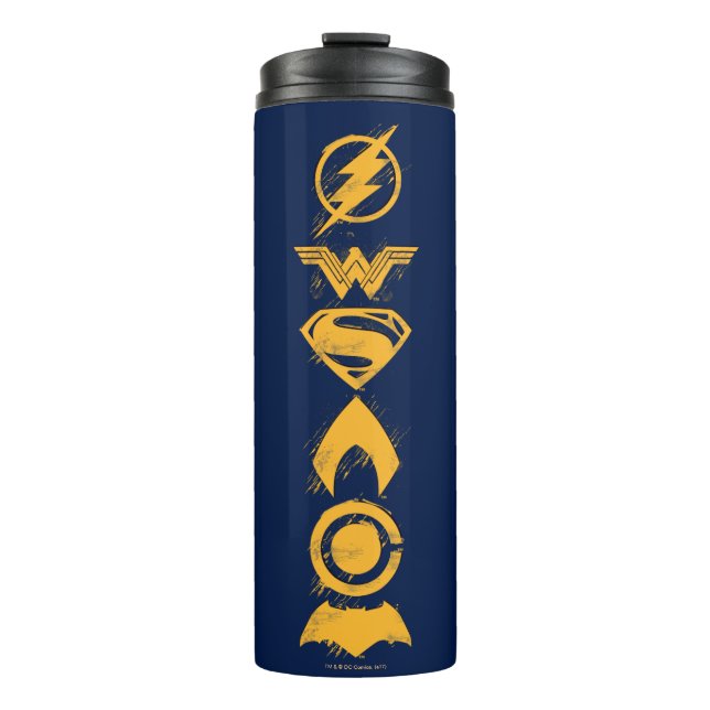 Justizielle Liga | Stylisierte Teamsymbole Lineup Thermosbecher (Vorderseite)
