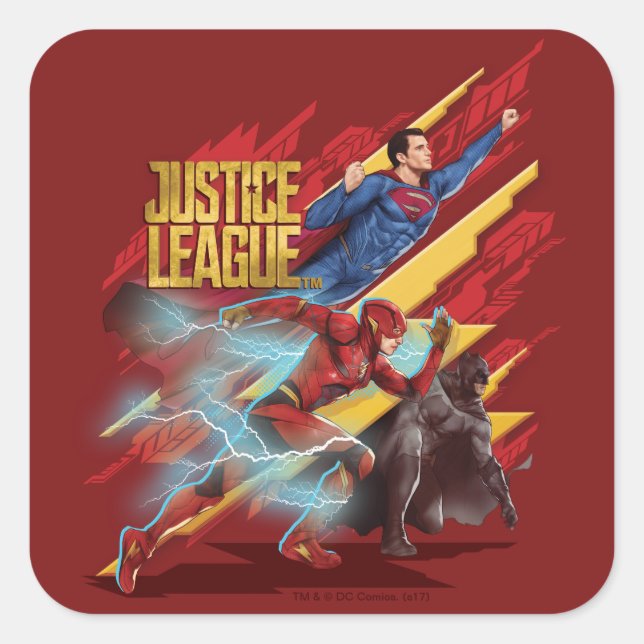 Justizielle Liga | Superman, Flash & Batman Abzeic Quadratischer Aufkleber (Vorderseite)
