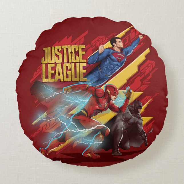 Justizielle Liga | Superman, Flash & Batman Abzeic Rundes Kissen (Vorderseite)