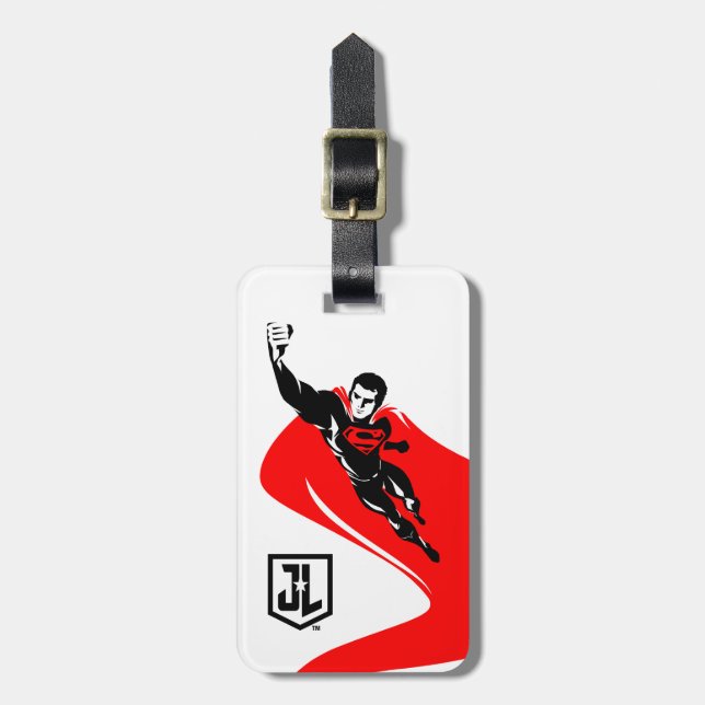 Justizielle Liga | Superman Flying Noir Pop Art Gepäckanhänger (Vorderseite vertikal)
