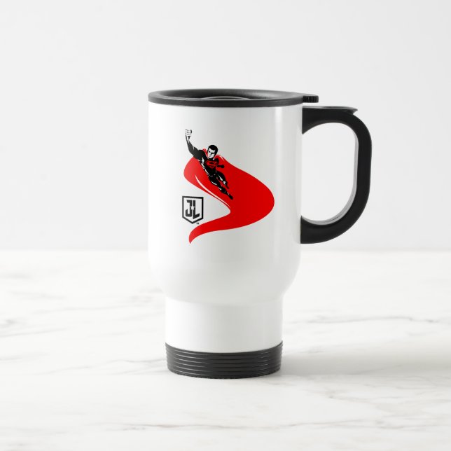 Justizielle Liga | Superman Flying Noir Pop Art Reisebecher (Rechts)