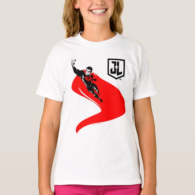 Justizielle Liga | Superman Flying Noir Pop Art T-Shirt (Vorderseite)
