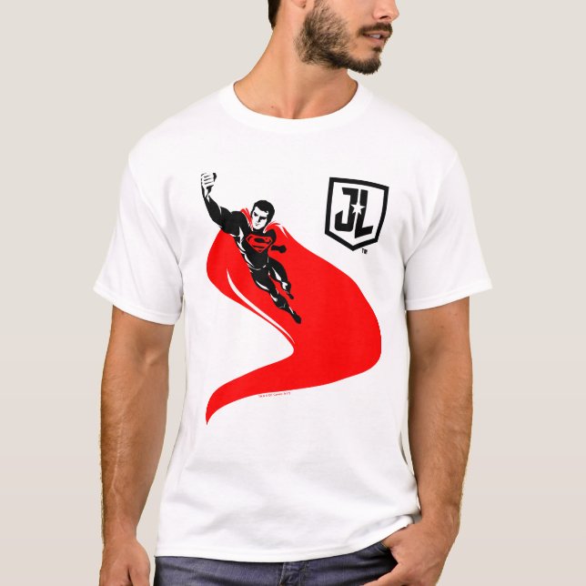 Justizielle Liga | Superman Flying Noir Pop Art T-Shirt (Vorderseite)