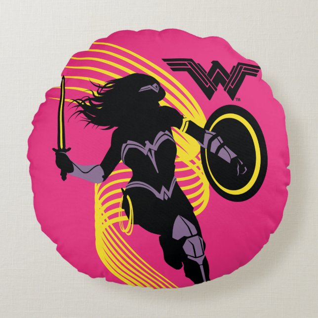 Justizielle Liga | Symbol "Wonder Woman Silhouette Rundes Kissen (Vorderseite)