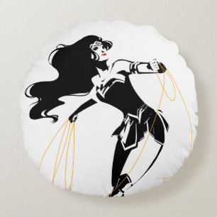 Justizielle Liga   Wonder Woman mit Lasso Pop Art Rundes Kissen