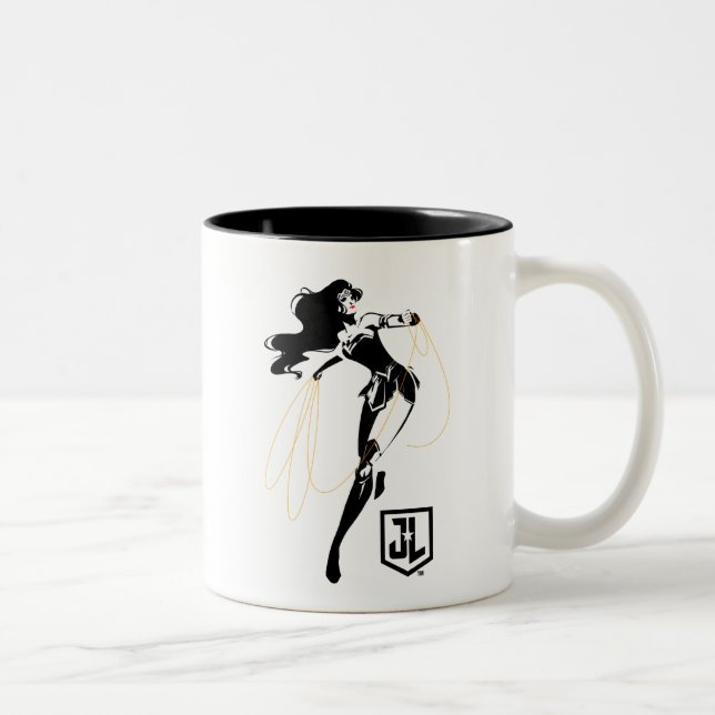 Justizielle Liga | Wonder Woman mit Lasso Pop Art Zweifarbige Tasse (Rechts)