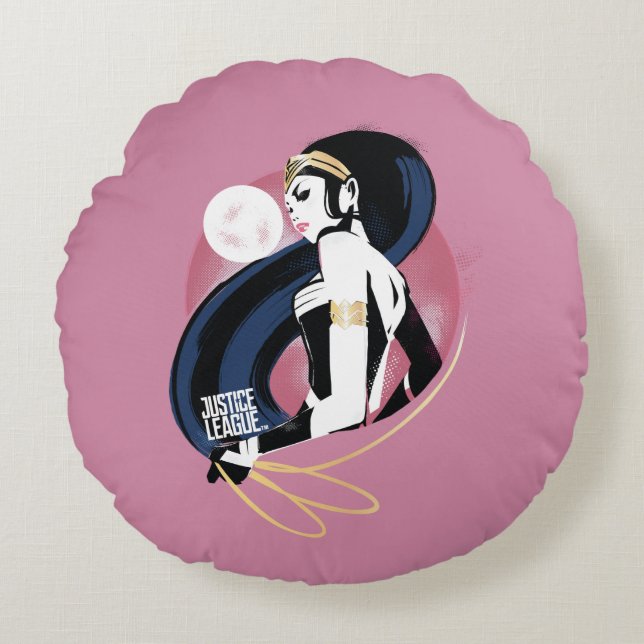Justizielle Liga | Wonder Woman Profile Pop Art Rundes Kissen (Vorderseite)