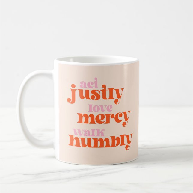 Justly, Liebe Gnade, Walk Humbly (Retro-Mod) Kaffeetasse (Links)