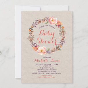 Jute-Blumen-Herbst-Baby-Shower-Einladung für Mädch Einladung