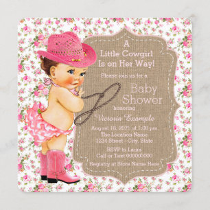 Jute-Cowgirl-Baby-Shower-Blumen-Kaliko Einladung