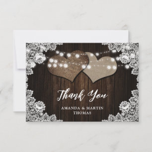 Jute-Herzen-Spitze-Holz-Lichterkette-Hochzeit Dankeskarte