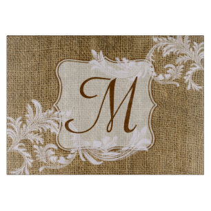 Jute-Land-Spitze-Monogramm-Glas-Schneidbrett Schneidebrett