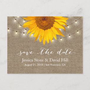 Jute-Lichterkette & Sonnenblume Save-the-Date Ankündigungspostkarte