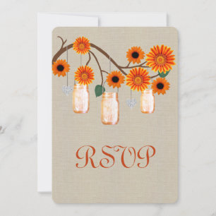 Jute-Roh Orange Mason Glas Antwortkarte Einladung