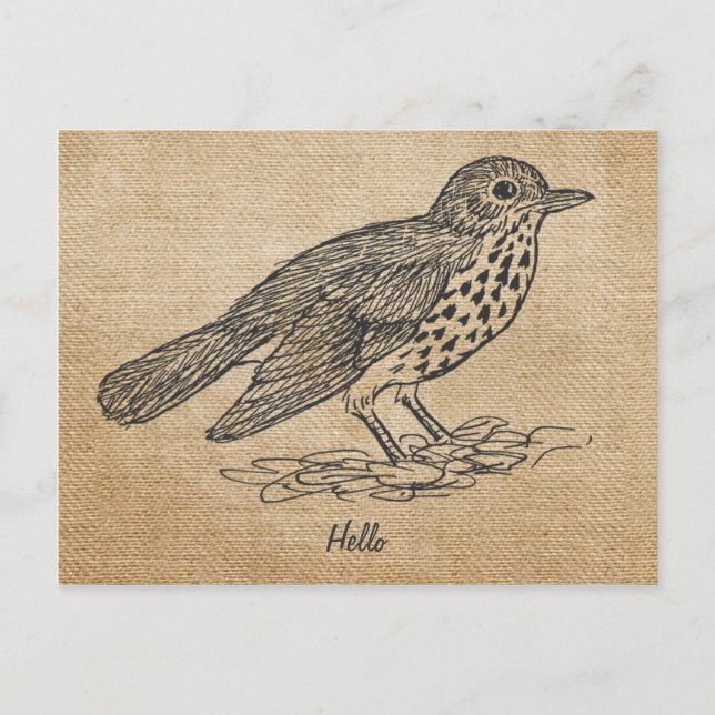 Jute Rustikal Hallo Kleiner Vogel Postkarte (Vorderseite)