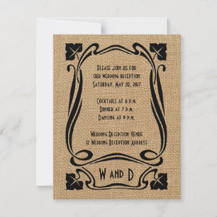 Jute-Schwarz Art Deco Hochzeitsempfangskarten Einladung