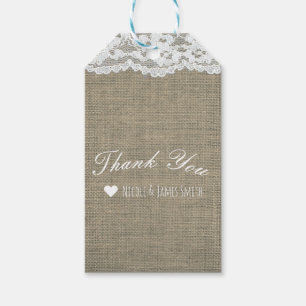 Jute & Spitze Einfach Rustikale Elegante Hochzeits Geschenkanhänger